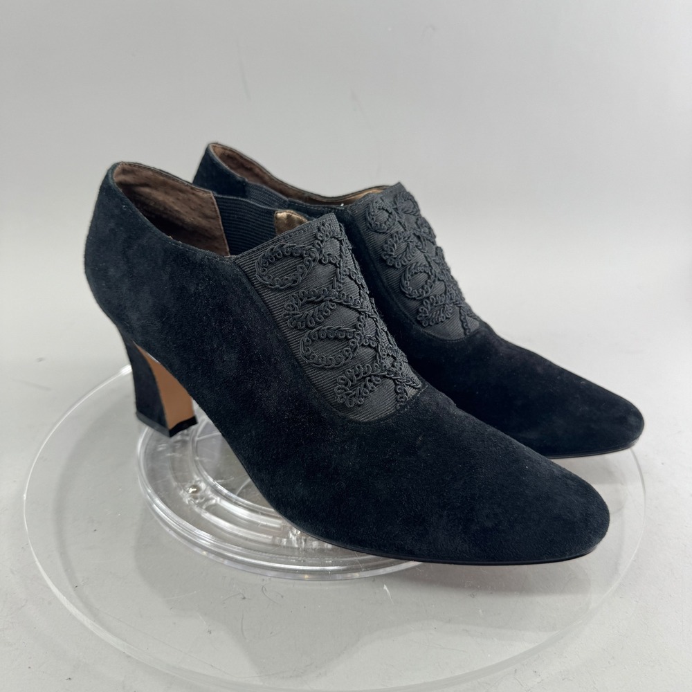 Vintage Elemeno Womens Suede Divine Shooties Embroidered Black Ankle Boots 9.5